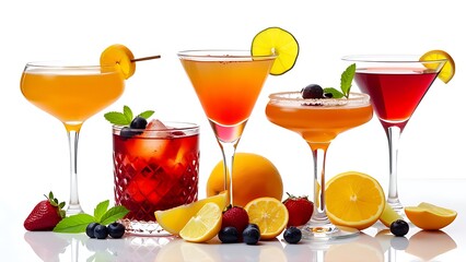 Set of classic alcohol cocktails isolated on white background