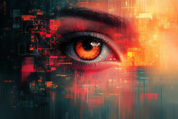 Aufkleber - Creative abstract concept of artificial intelligence with digital patterns and human elements,