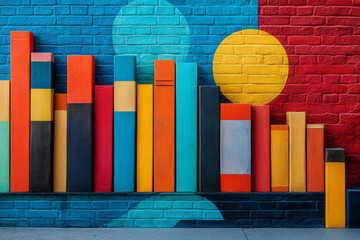 Aufkleber - Abstract education theme with books, pencils, and learning icons arranged geometrically,