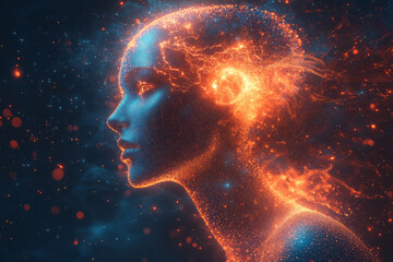 Aufkleber - Creative abstract concept of artificial intelligence with digital patterns and human elements,