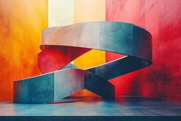 Aufkleber - A minimalist abstract representation of teamwork using intertwined geometric shapes,
