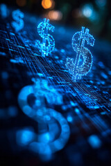 Aufkleber - Conceptual depiction of financial growth with ascending lines and abstract dollar symbols,