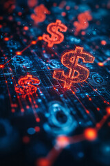 Aufkleber - Conceptual depiction of financial growth with ascending lines and abstract dollar symbols,