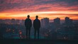 © Sandu - Silhouetted Friends Overlooking Cityscape at Sunset