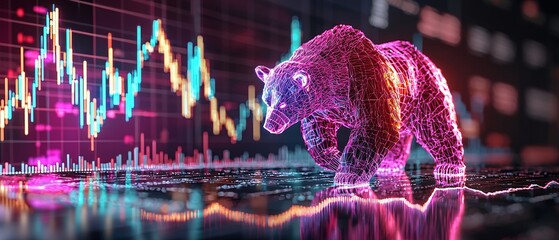 Bull and Bear vibrant illustration of stock investment market. Finance and business economy concept