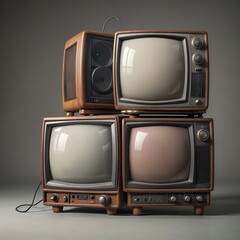 Old vintage television monitor screen with empty displays isolated background, flat view of computer screen, electronic device for showing detail.