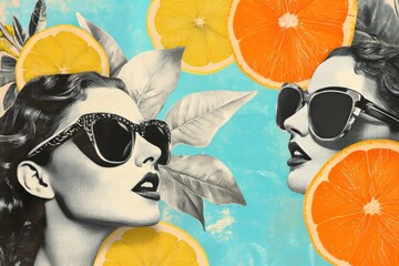 Wall Mural - A collage portrait of tropical fruits in an abstract style