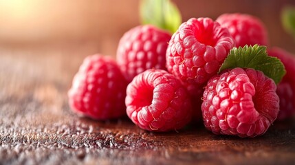 Fresh Raspberries on Wooden Surface