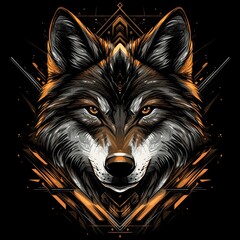 Wall Mural - A stylized wolf head illustration featuring bold colors and geometric patterns.