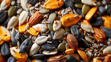 A pile of nuts and seeds with a variety of colors and textures