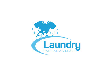 Canvas Print - Laundry logo design template. Clothes illustration with detergent bubbles for laundry service logo