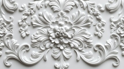 Poster - Ornate White Floral Embossed Wall Pattern