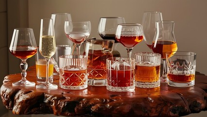 Wall Mural - Still life with various glasses of alcohol