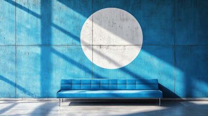 Canvas Print - Modern Blue Sofa Against Artistic Wall