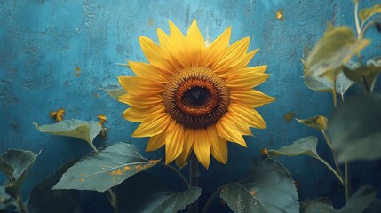 Wall Mural - Bright Sunflower Against a Blue Backdrop