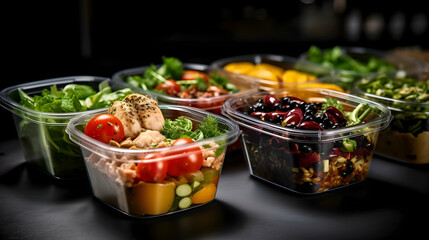 Wall Mural - Clear sustainable plastic containers for ready-to-eat meals,