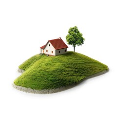 Wall Mural - Isolated house on grassy hill