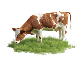 a beautiful brown and white cow grazing in a green meadow, showcasing the charm of farm life in natu