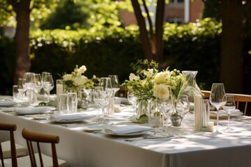 Canvas Print - Outdoors table tablecloth furniture.