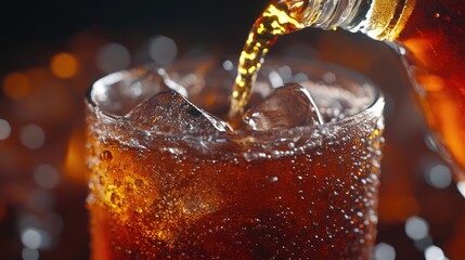 Wall Mural - Close-up of Cola Being Poured into a Glass with Ice