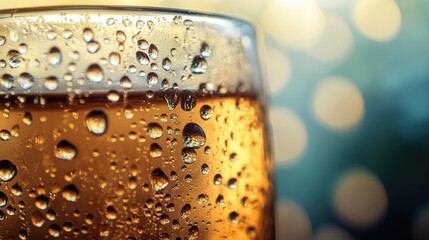 Canvas Print - Close-up of Condensation on a Glass of Amber Liquid