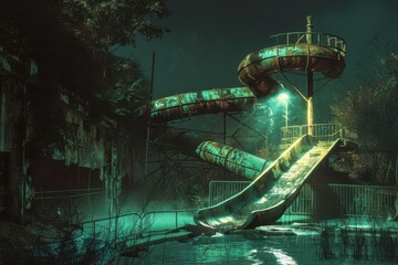 Wall Mural - An old slide in the abandoned water park