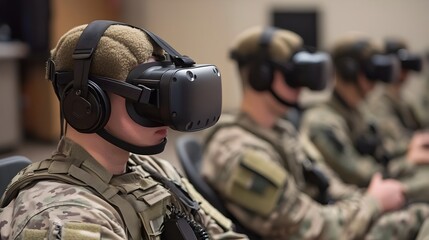 Military Soldiers Using Virtual Reality for Combat Training Exercises