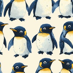 Wall Mural - Charming illustrations of adorable penguins in a playful pattern.