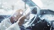 © @_ greta - Person Using Smartphone in a Car with a Network Overlay