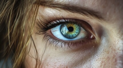 Canvas Print - A Close-Up of a Human Eye with Blue Iris and Long Eyelashes