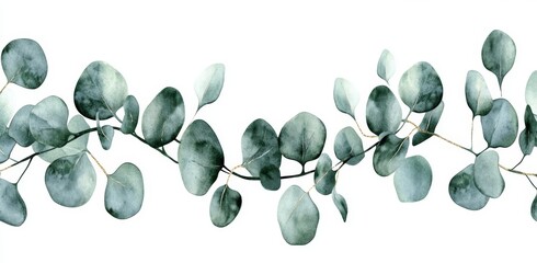 Wall Mural - Set of watercolor floral illustration featuring eucalyptus, olive, and green leaves. Perfect for wedding invitations, greeting cards, wallpapers, fashion, and wallpaper backgrounds.