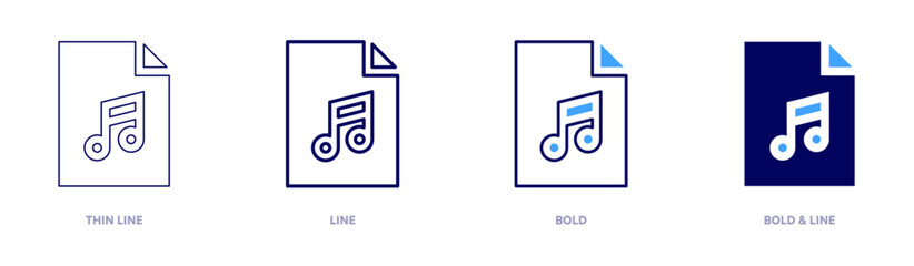 Audio files icon in 4 different styles. Thin Line, Line, Bold, and Bold Line. Duotone style. Editable stroke