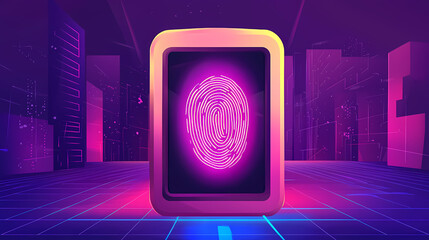 Fingerprint Scan in a Futuristic Cityscape