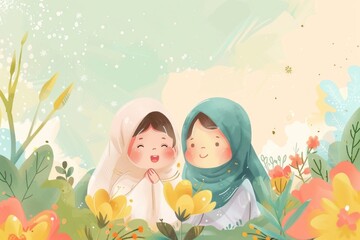 Eid mubarak acrylic illustration outdoors flower plant.