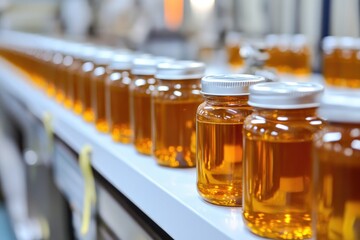 Wall Mural - honey jars in a production line at a factory