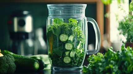 Canvas Print - Green Smoothie Ingredients in a Blender Jar