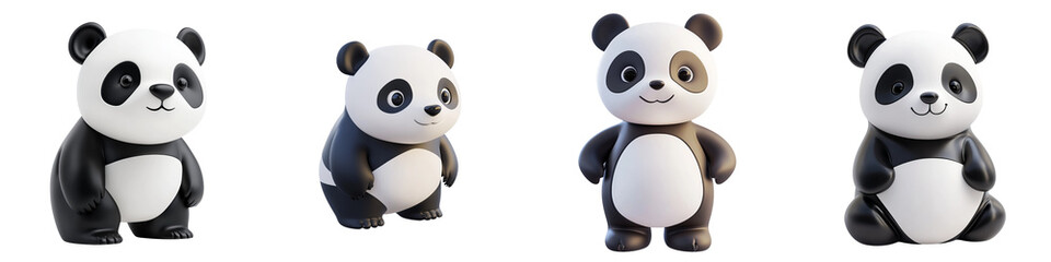 Charming cartoon pandas in various poses, perfect for children's illustrations or playful designs.