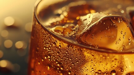 Poster - Close-up of Ice Cubes in a Glass of Amber Liquid