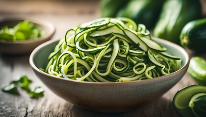 Raw Green Organic Zucchini Noodles in a Bowl