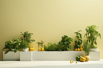 Wall Mural - Vegetable garden furniture planter pottery.