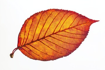 Wall Mural - a vibrant autumn leaf showcasing intricate veins and colors against a white background.