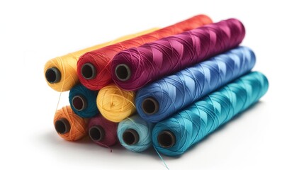 Multi-colored spools of thread on a white background, isolated