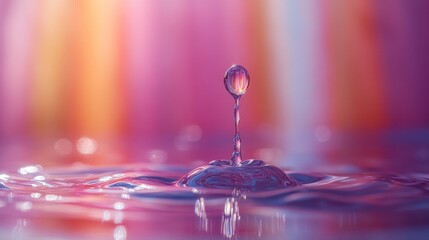 Poster - Water Drop Splash with a Rainbow Background