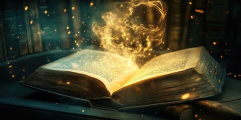 An open book with magic glowing from it.