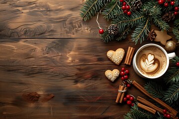 A cup of coffee with latte art in the shape of a heart on a wooden table