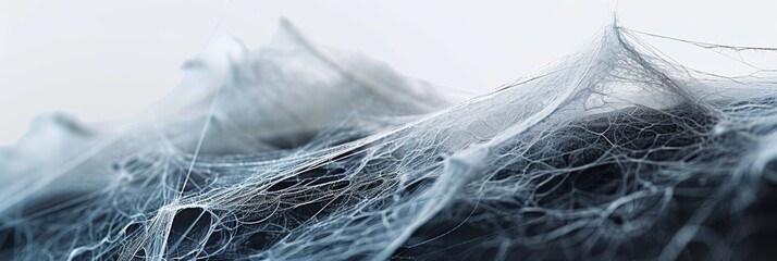 A close-up of a delicate cobweb, its intricate threads forming a mesmerizing pattern. The web drapes over a sleek, minimalist surface, creating a contrast between organic and modern elements. This ima