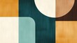 © JP STUDIO LAB - A mid-century modern design with abstract shapes and a retro color palette of mustard, teal, and brown