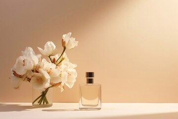 Wall Mural - Bottle of perfume cosmetics flower plant.