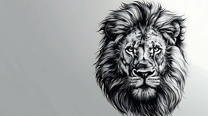 Wall Mural - Black and white illustration of a lion's face.