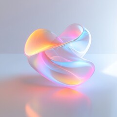 A neon-lit abstract shape floating in a minimalist white space, vibrant colors softly glowing, creating a contrast with the clean background, holographic, digital art.